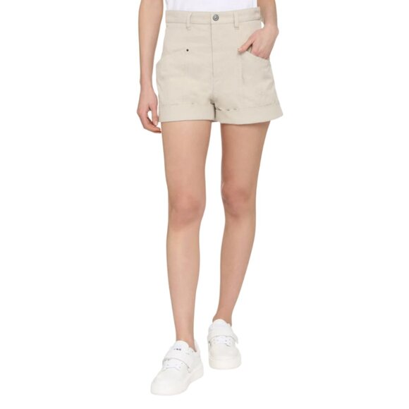 Isabel Marant Tulya Cotton Shorts Womens 36 Small 4 US Khaki Beige High Rise - Picture 2 of 14